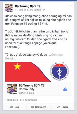 Bộ trưởng Bộ Y tế đã trả lời 50\% câu hỏi trên facebook cá nhân