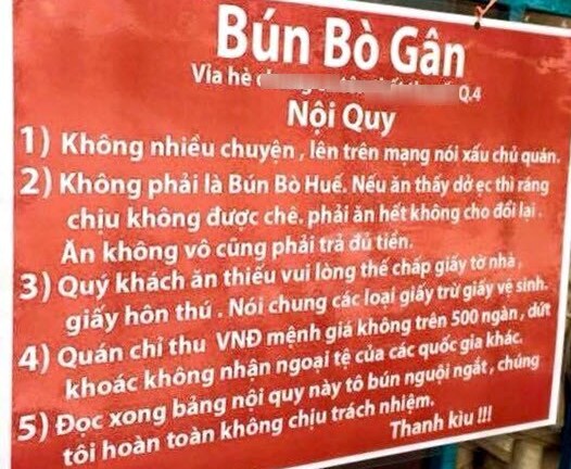 Chủ quán bún bò gân gỡ bảng