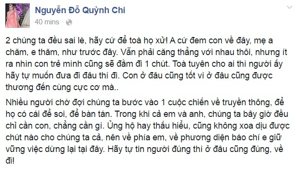 Quỳnh Chi đáp lại chồng cũ: