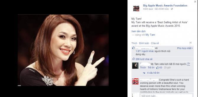 Mỹ Tâm nhận giải quốc tế “Best Selling Artist of Asia”
