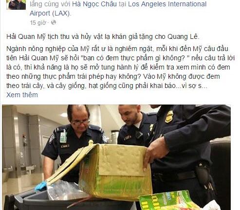 Hải quan Mỹ tịch thu vật lạ khán giả tặng Quang Lê