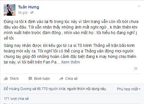 Tuấn Hưng mở lại Facebook sau scandal