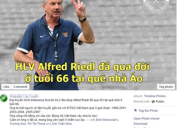 HLV Alfred Riedl trả lời điện thoại, gửi email phủ nhận tin đồn đã qua đời