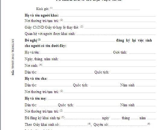 Thủ tục đăng ký lại việc sinh cho công dân Việt Nam