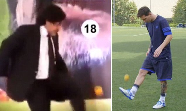 Không chịu kém Neymar, Messi, Maradona cũng biểu diễn với trái cam