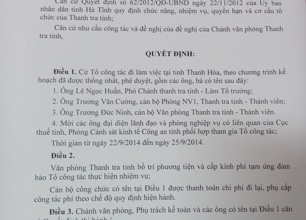DN phủ nhận việc tố cáo đoàn công tác của Thanh tra Hà Tĩnh