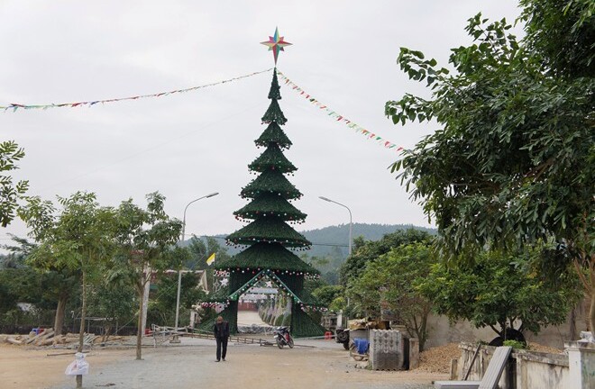 Ngắm cây thông Noel cao bằng tòa nhà 7 tầng
