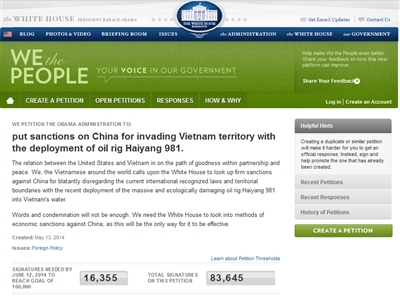 Đã có 83.645 chữ ký kiến nghị Nhà Trắng trừng phạt TQ