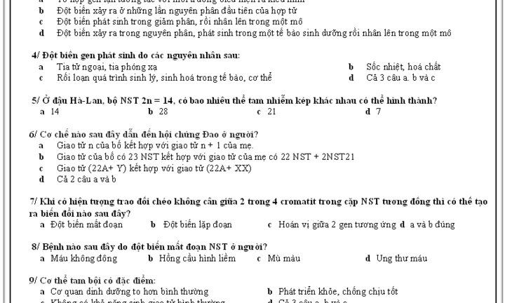 Đề thi tốt nghiệp THPT môn Sinh học năm 2014
