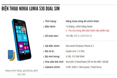 Lumia 530 hai SIM, chip 4 nhân, bán ở VN tháng 8
