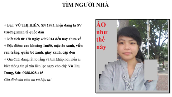 Nữ sinh Kinh tế Quốc dân mất tích 5 ngày khi đi gia sư