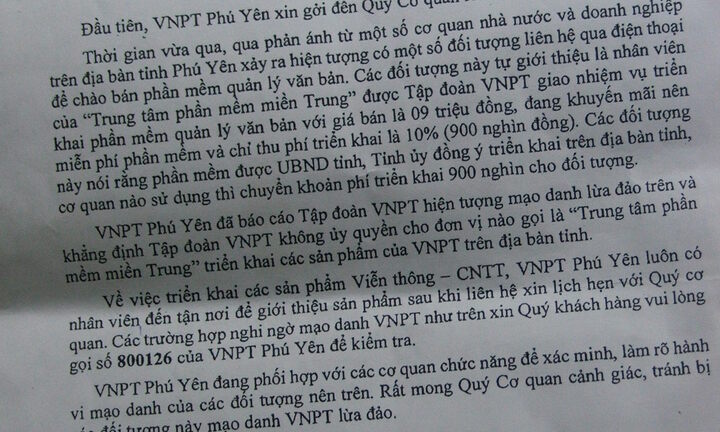 Phú Yên: Mạo danh VNPT bán phần mềm quản lý văn bản