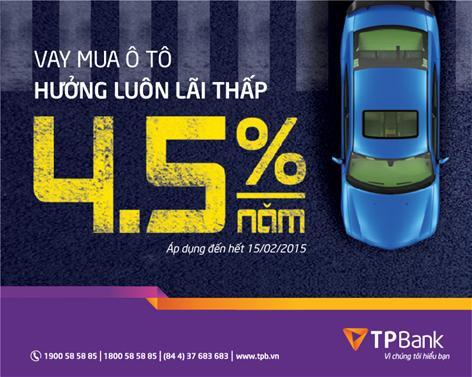 Vay mua ô tô chỉ với lãi suất từ 4,5\%/năm tại TPBank