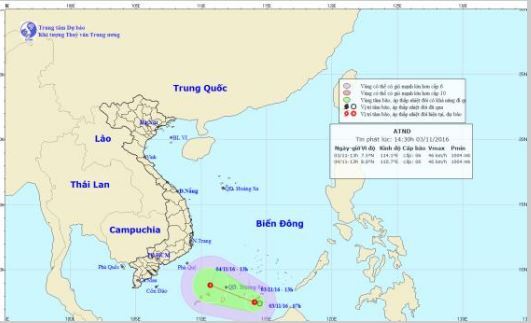 Tin áp thấp nhiệt đới trên biển Đông ngày 3/11