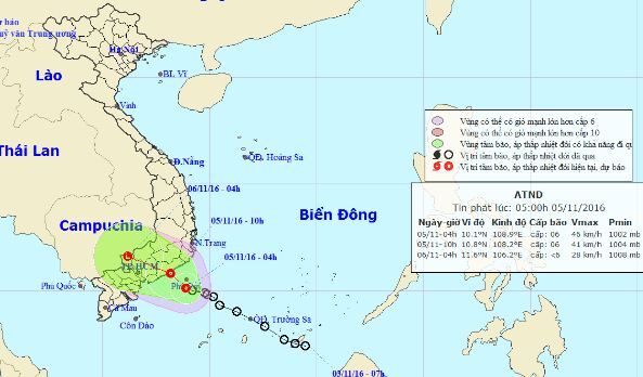 Tin áp thấp nhiệt đới mới nhất sáng 5/11