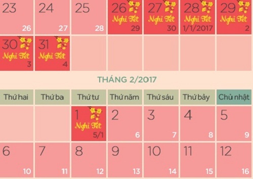 Bộ Lao động công bố lịch nghỉ Tết 2017 chính thức
