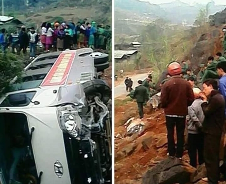 Xe chở 25 tân binh nhập ngũ bị lật nhào ở Hà Giang