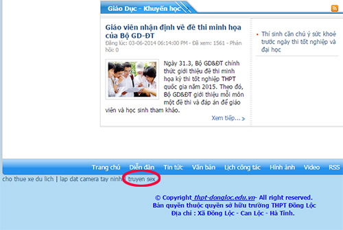 Website trường học bị hack, chèn link dẫn tới truyện 