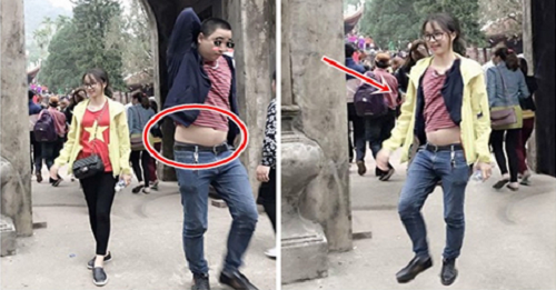 Chết cười với loạt ảnh khi cô gái nhờ dân mạng xóa “anh bụng bia” đứng bên cạnh