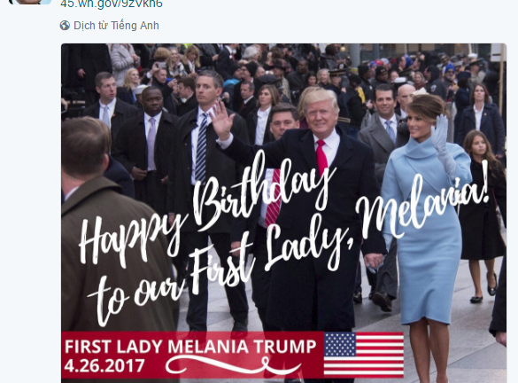  Donald Trump chúc mừng sinh nhật Đệ nhất phu nhân trên Twitter