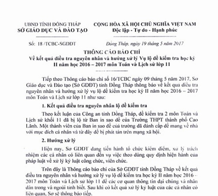 Giáo viên làm lộ đề thi lớp 11 ở Đồng Tháp để...