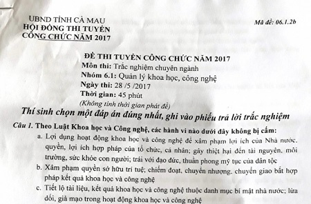Cà Mau truy trách nhiệm vụ lộ nguồn tài liệu thi công chức