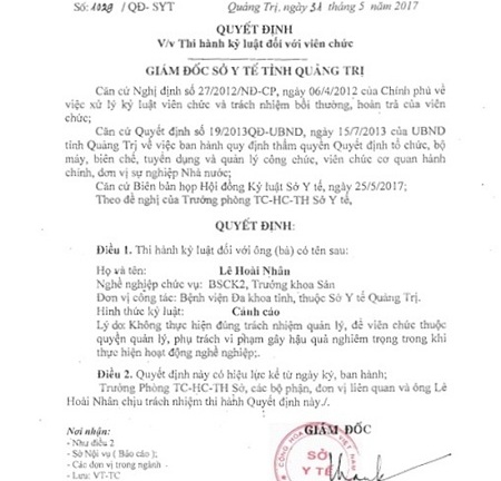 Vụ sản phụ tử vong sau sinh mổ: Kỷ luật Trưởng Khoa sản