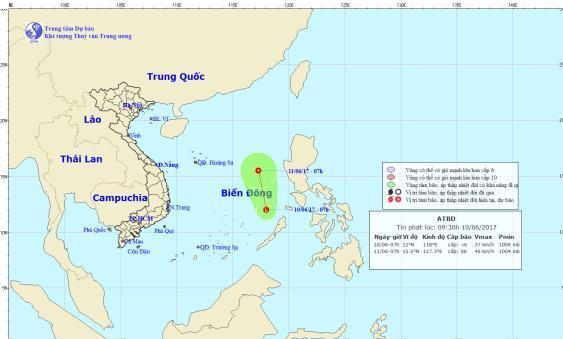 Xuất hiện vùng áp thấp trên Biển Đông