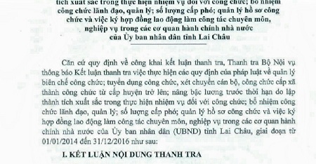 Kết luận thanh tra việc quản lý biên chế công chức tại Lai Châu