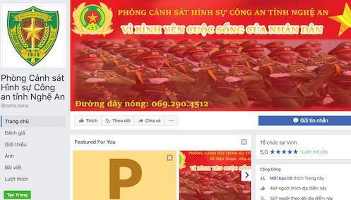 Cảnh sát hình sự Nghệ An lập Facebook tiếp nhận thông tin tố giác tội phạm