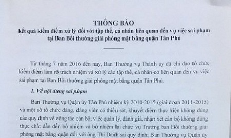 TP HCM kỷ luật hàng loạt nguyên lãnh đạo quận Tân Phú