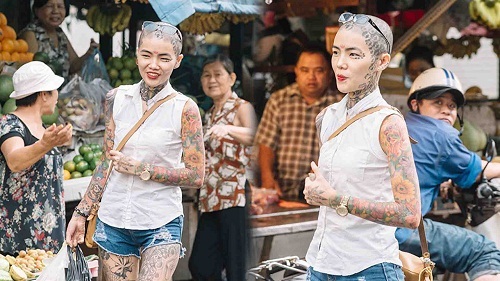 Cô gái xăm hình gây náo loạn vì quả đầu trọc được kín hình xăm