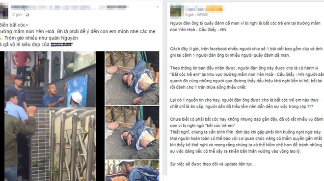 Sự thật thông tin người đàn ông nghi bắt cóc trẻ em bị đánh gục ở Hà Nội
