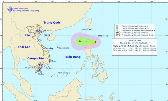 Xuất hiện áp thấp nhiệt đới giật cấp 9 gần Biển Đông