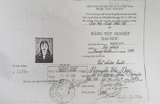 Thẩm phán TAND thành phố Thái Nguyên dùng bằng giả