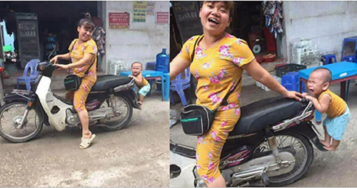 Dân mạng “bấn loạn” với hình ảnh bé trai nhảy lên xe không cho mẹ đi chợ 