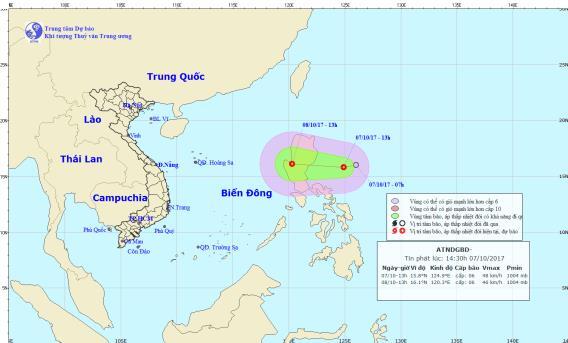 Xuất hiện áp thấp nhiệt đới giật cấp 8 gần Biển Đông