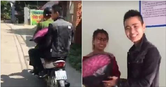 Bị CSGT bắt khi đi tặng hoa 20/10 cho vợ, anh chồng nhờ luôn công an chở đi tặng