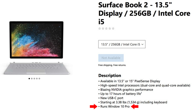 Microsoft viết sai chính tả trên website của Surface Book 2