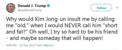Tổng thống Mỹ Donald Trump muốn làm bạn với ông Kim Jong-un