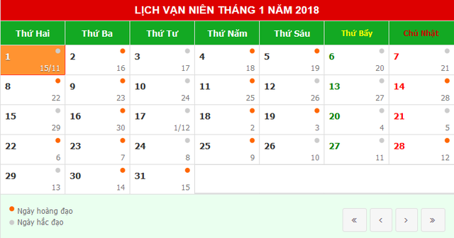 Lịch nghỉ Tết dương lịch 2018