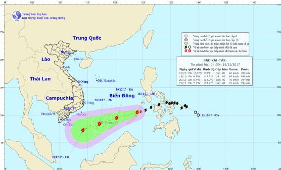 Bão Kai-tak giật cấp 10 vào Biển Đông trở thành cơn bão số 15