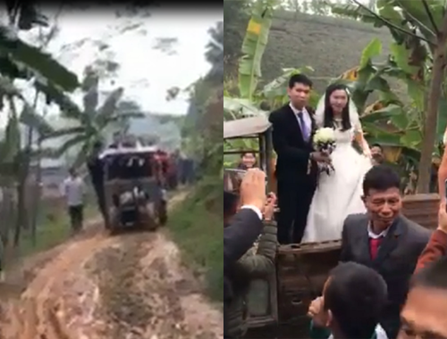 Màn rước dâu bằng xe công nông tại Phú Thọ gây sốt mạng xã hội