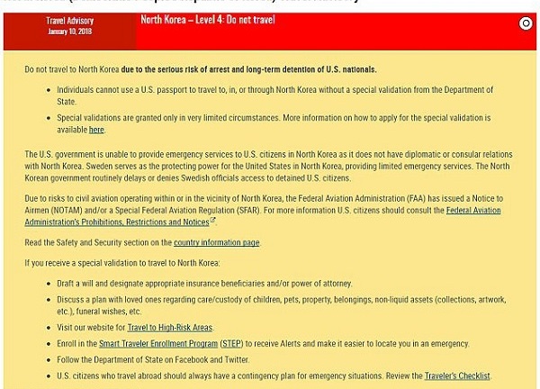 Bộ Ngoại giao Mỹ: Người dân nên lên kế hoạch tổ chức đám tang trước khi tới Triều Tiên
