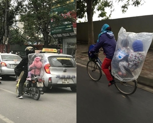 Cảm động bố bọc kín nilon giữ ấm con gái trong giá lạnh