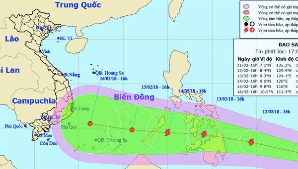 Xuất hiện bão Sanba giật cấp 10 gần Biển Đông