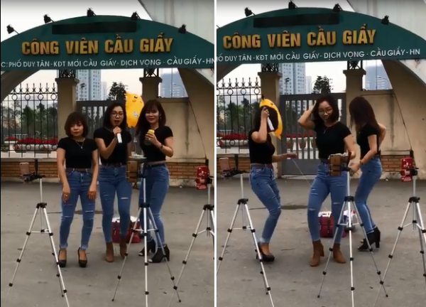 3 cô gái quẩy tưng bừng như đi bar trước cổng công viên Cầu Giấy để bán xôi: Dân mạng 'ném đá' 