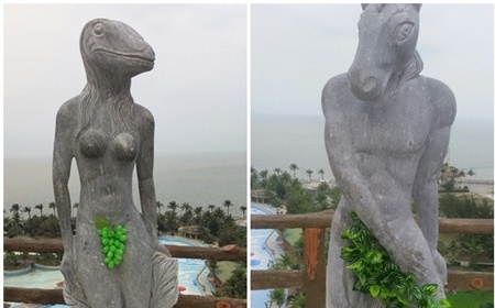 Tượng 12 con giáp ở Hải Phòng thay bikini bằng lá cây, chùm nho
