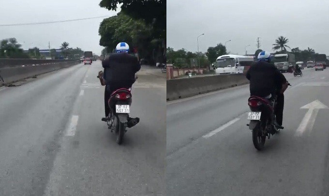 Nam thanh niên dùng chân lái xe máy trên quốc lộ bị phạt hơn 7 triệu đồng