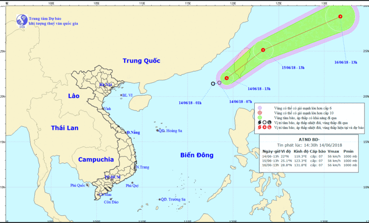 Áp thấp nhiệt đới giật cấp 9 trên Biển Đông
